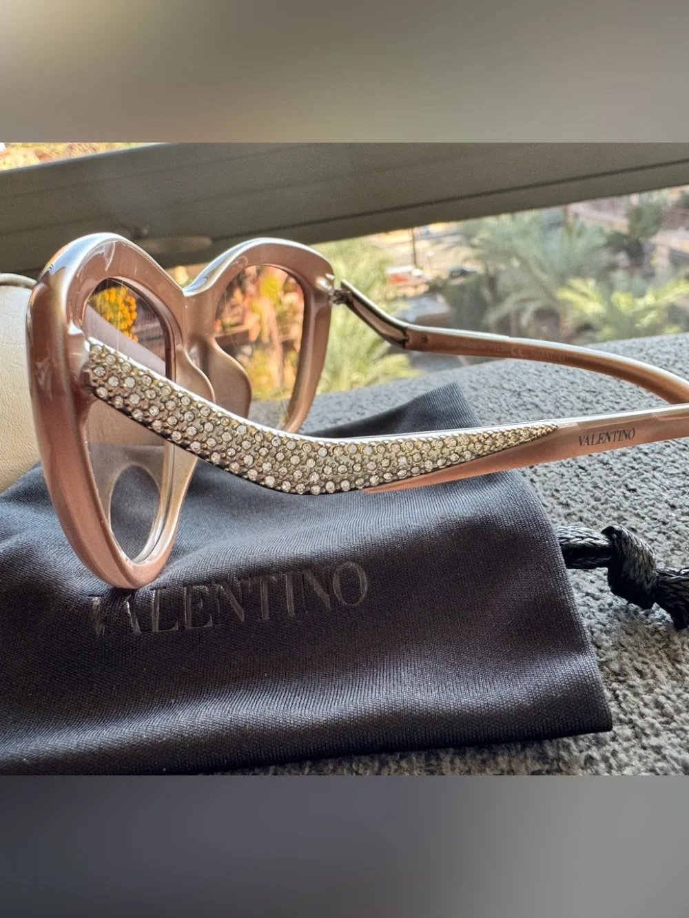 Valentino Rose Gold Gradient Cat-Eye Sunglasses with crystals.